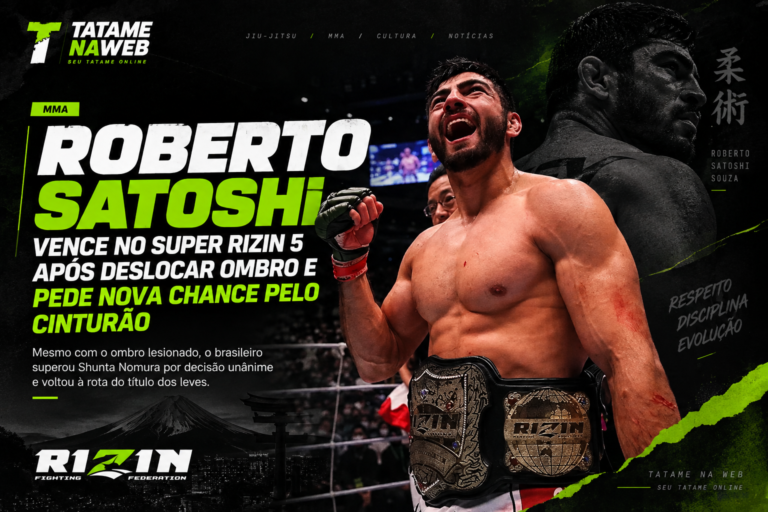 Roberto Satoshi comemora vitória no Super RIZIN 5 após lutar com o ombro lesionado e pedir nova chance pelo cinturão dos leves.