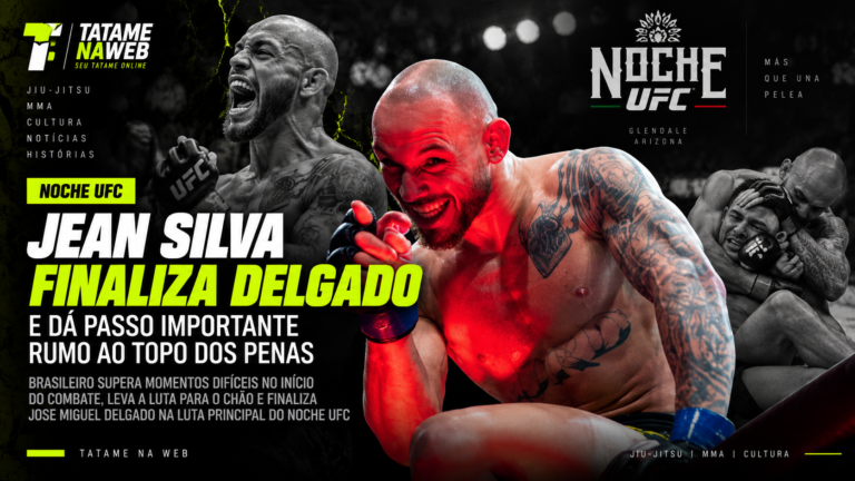 Jean Silva em imagem de destaque do TatameNaWeb após finalizar Jose Miguel Delgado na luta principal do Noche UFC, em Glendale, Arizona.