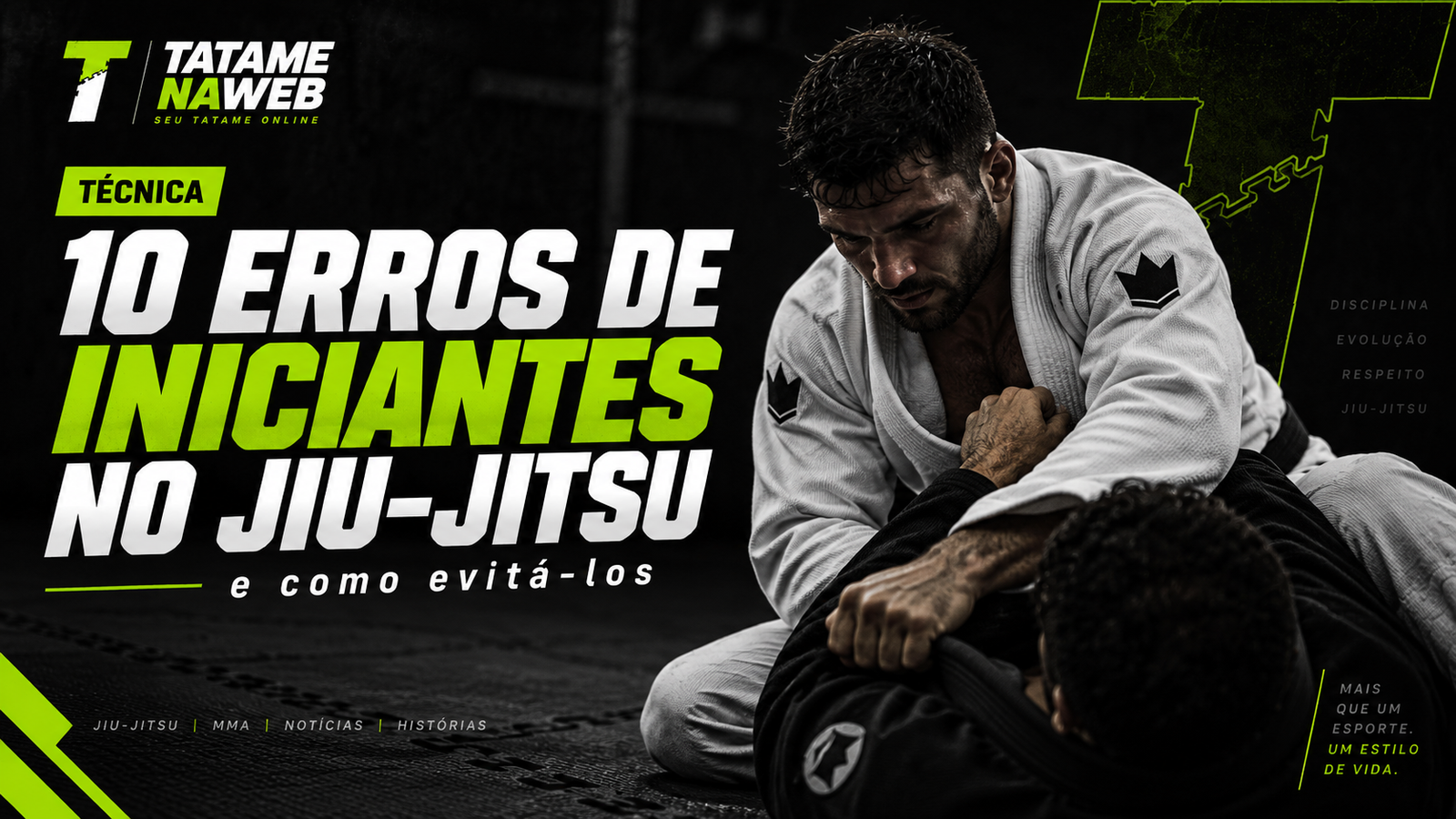 Dois praticantes treinando no tatame em matéria sobre 10 erros de iniciantes no Jiu-Jitsu