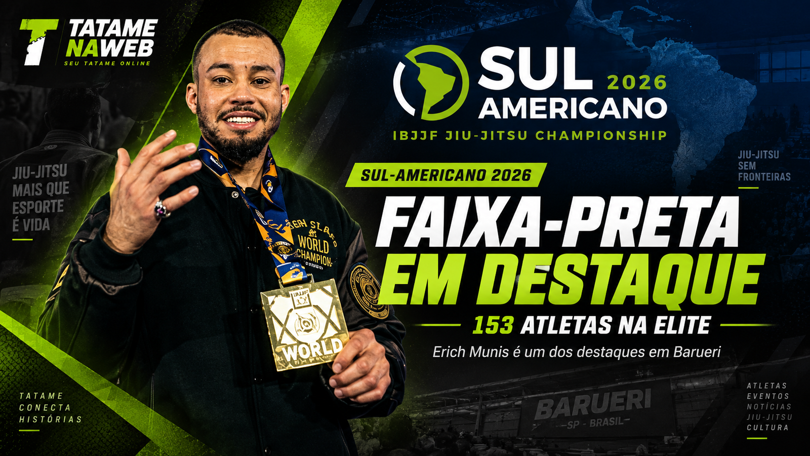 Faixa-preta do Sul-Americano de Jiu-Jitsu 2026 reúne 153 atletas em Barueri