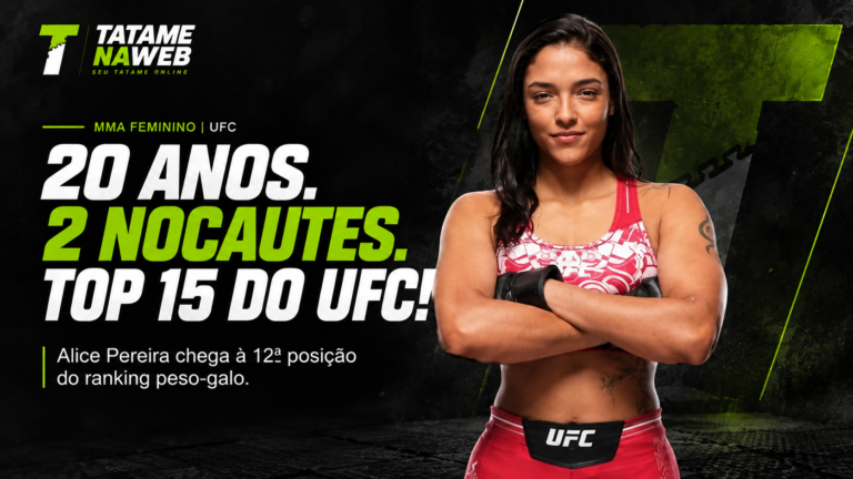 Alice Pereira em arte do TatameNaWeb sobre sua entrada no Top 15 do UFC aos 20 anos