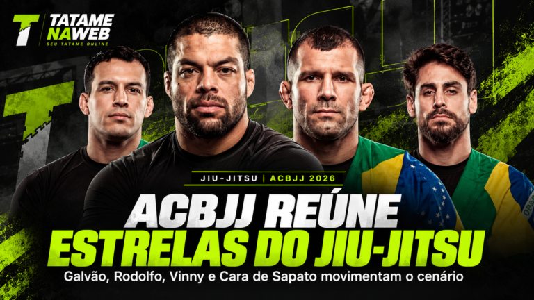 André Galvão, Rodolfo Vieira e Vinny Magalhães em arte sobre o ACBJJ 2026