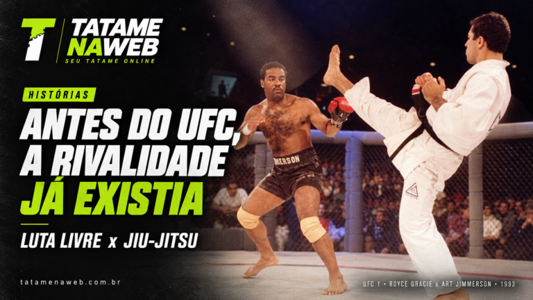 Capa sobre Luta Livre x Jiu-Jitsu com imagem de Royce Gracie e Art Jimmerson no UFC 1
