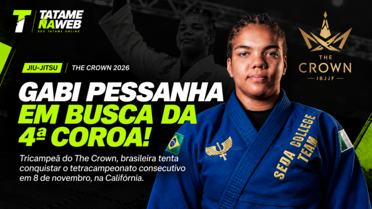 Gabi Pessanha em arte do TatameNaWeb sobre a busca pelo quarto título no The Crown 2026